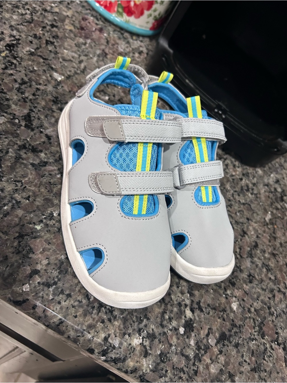 Cat & Jack Gray and Blue Hook-and-Loop Water Shoes with Yellow Accents